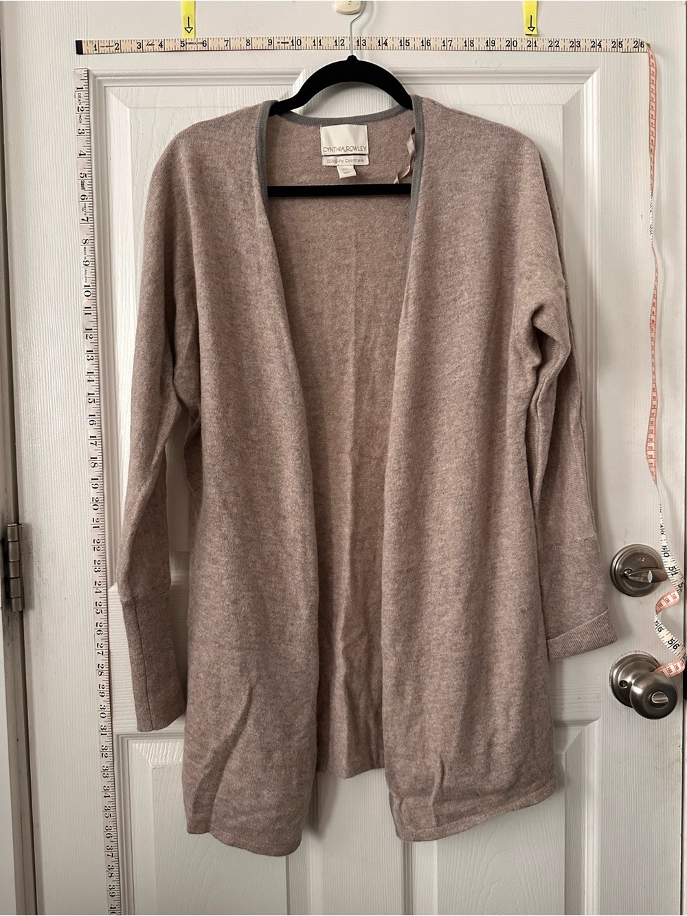 Cynthia Rowley Long Open-Front Cardigan in Light Taupe